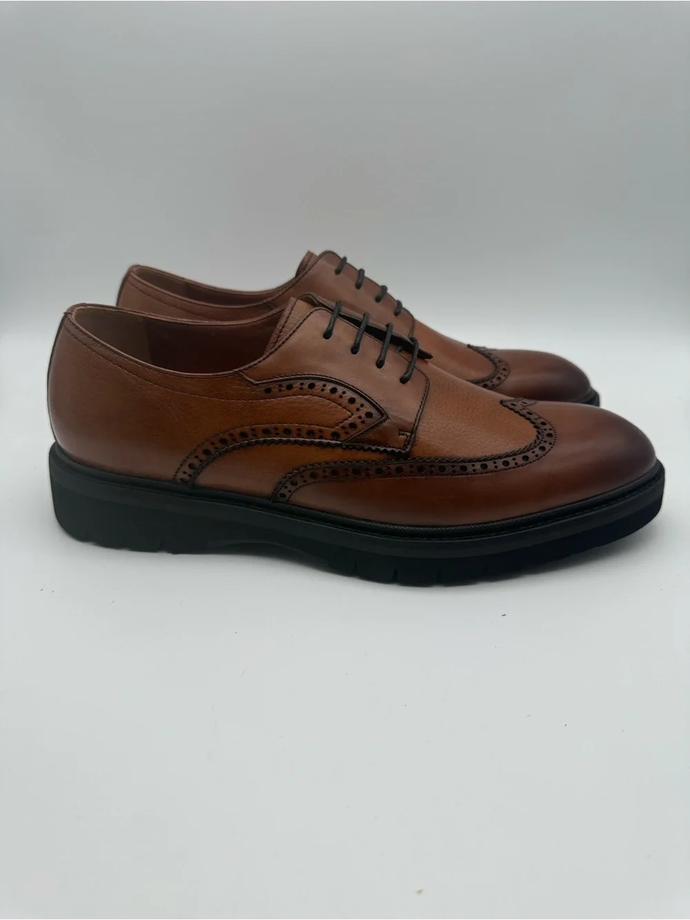 BRAND NEW Leizilei Brown Tan Leather Oxford Wingtip Derby Shoes MK78738B Sz 10.5
